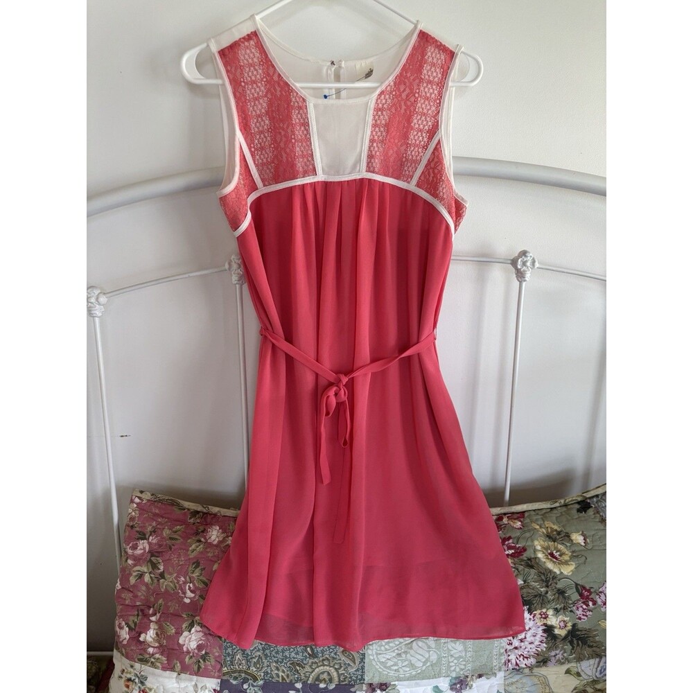 Anthropologie Coral Pink Lace Cowgirl Coastal Dress Beach Vacation Concert Med
